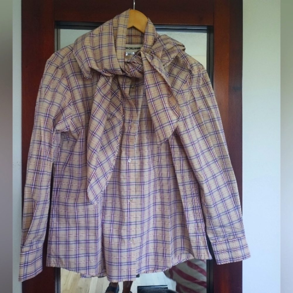 Caron Callahan NWT Alice shirt With Triangle Scarf XS/S Plaid Button-Up Shirt